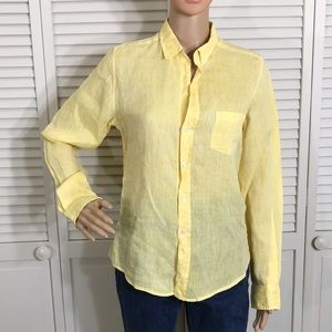 Frank & Eileen Barry Linen Button Up in Yellow Shirt Small